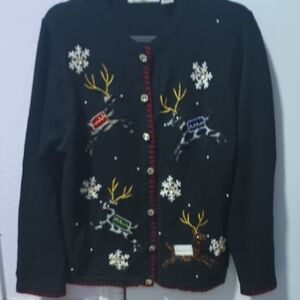 Victoria Jones Woman Black Festive Reindeer Sweater